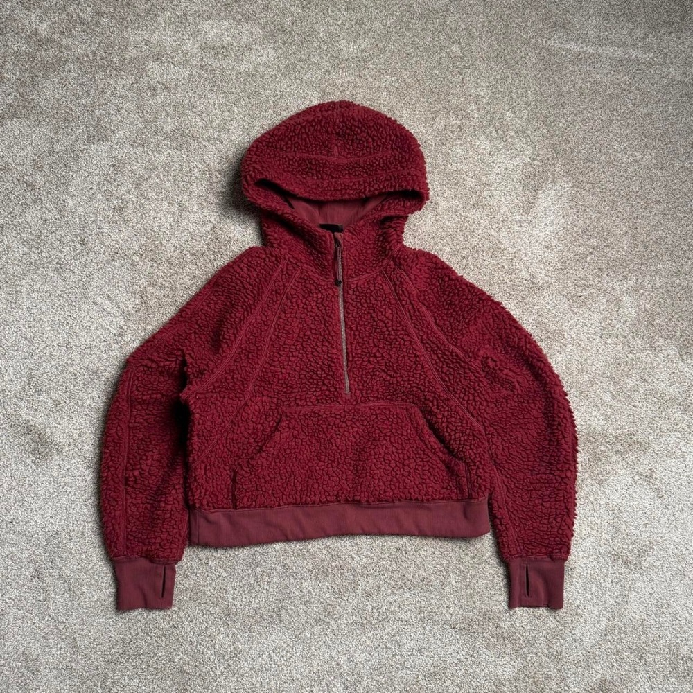 RED LULULEMON SHERPA FLEECE HALF ZIP HOODED JACKET